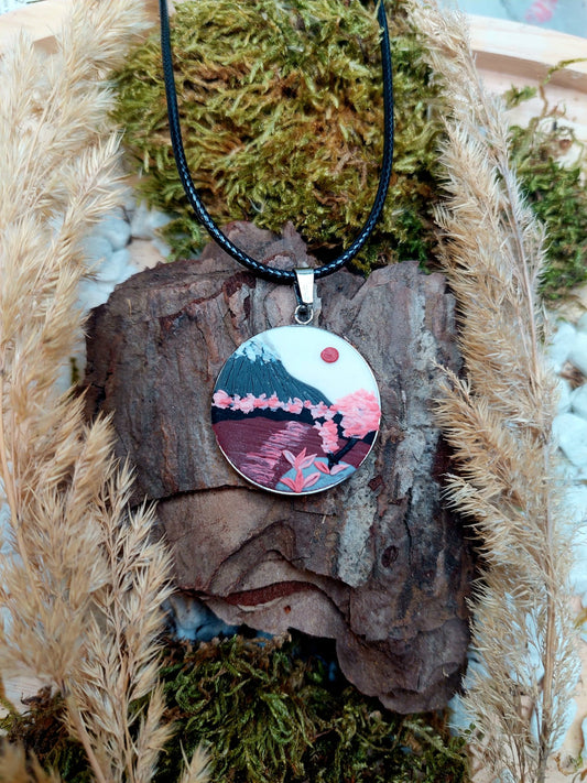 Necklace "Mountain with Japanese Cherry Trees" 