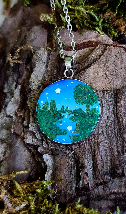 Handmade necklace inspired by a river with starry reflection